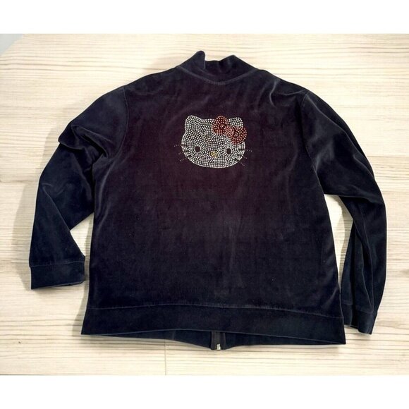 Sanrio Jackets & Blazers - Sanrio Black Velour Hello Kitty Rhinestone Track Jacket Size Large Bling Zip 44”